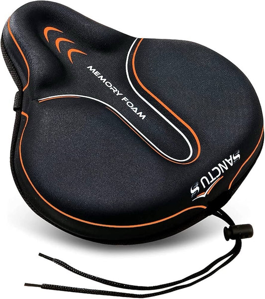 Bike Seat Cushion Cover Memory Foam, Large Wide Bicycle Saddle Soft for Men Women, Comfort Exercise Cycle Seats Cover Padded Fits Stationary Bikes, Cruiser, Spin, with Waterproof Cover