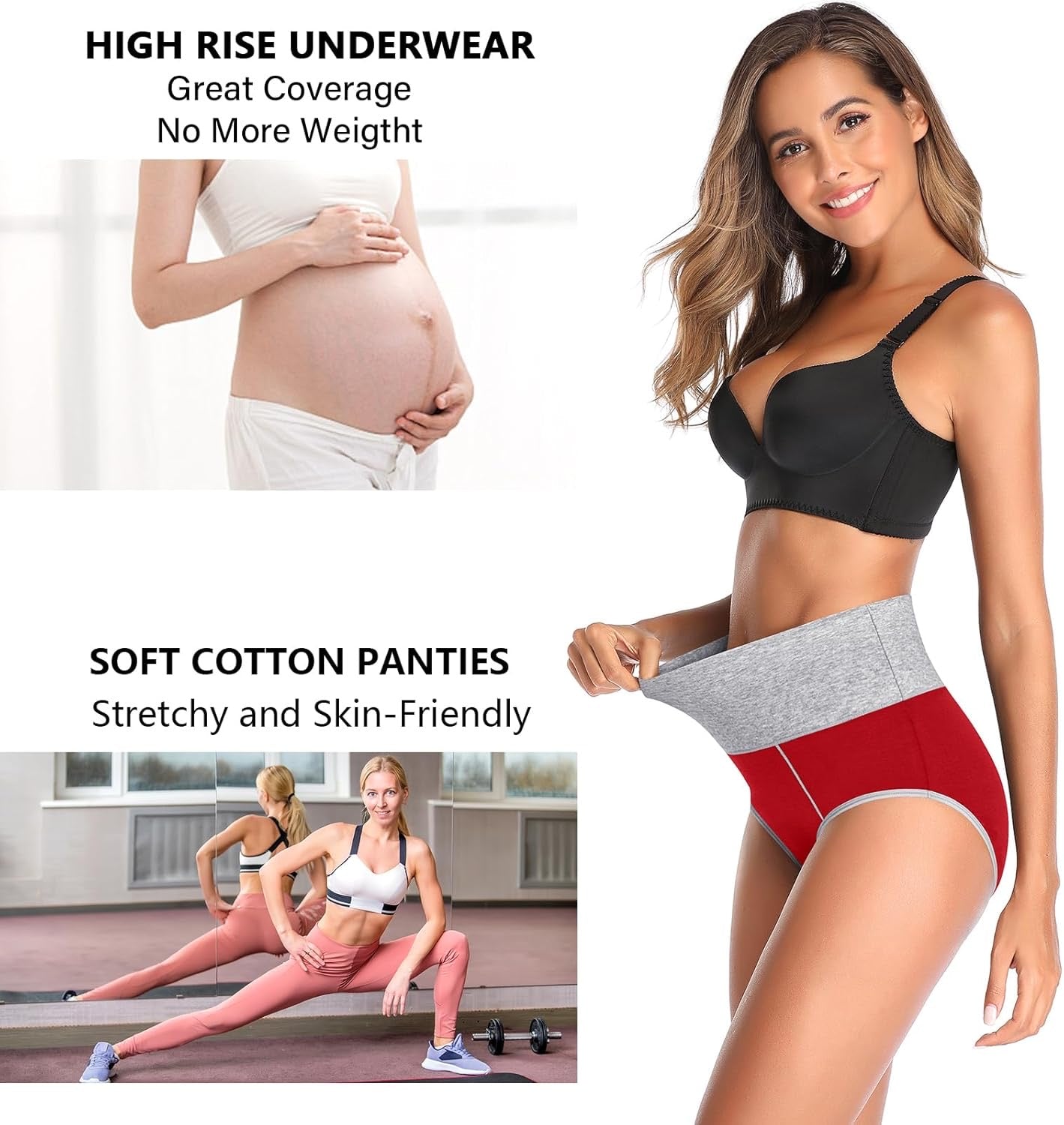 Size-L. 4pcs-Women's Cotton Underwear High Waisted Plus Size Soft Panties Full Coverage Tummy Control Ladies Briefs