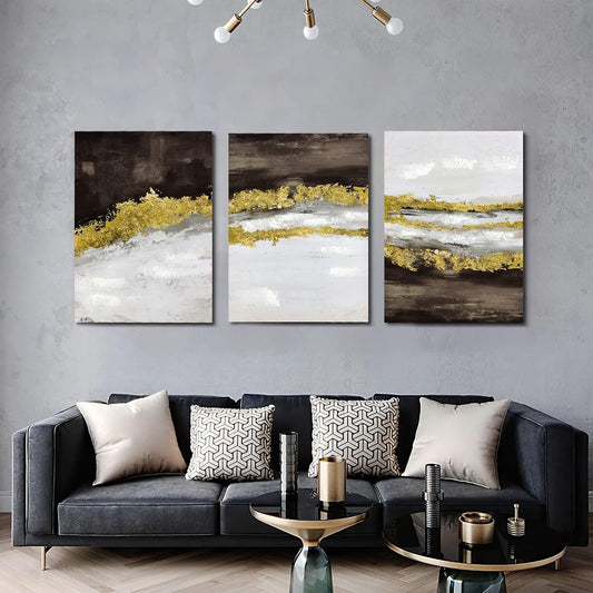 Abstract Wall Art,Gold Canvas Wall Art for Living Room,3 Piece Wall Art,Paintings for Wall Decorations Living Room Bedroom Bathroom Wall Decor(20"x28"*3 pcs)