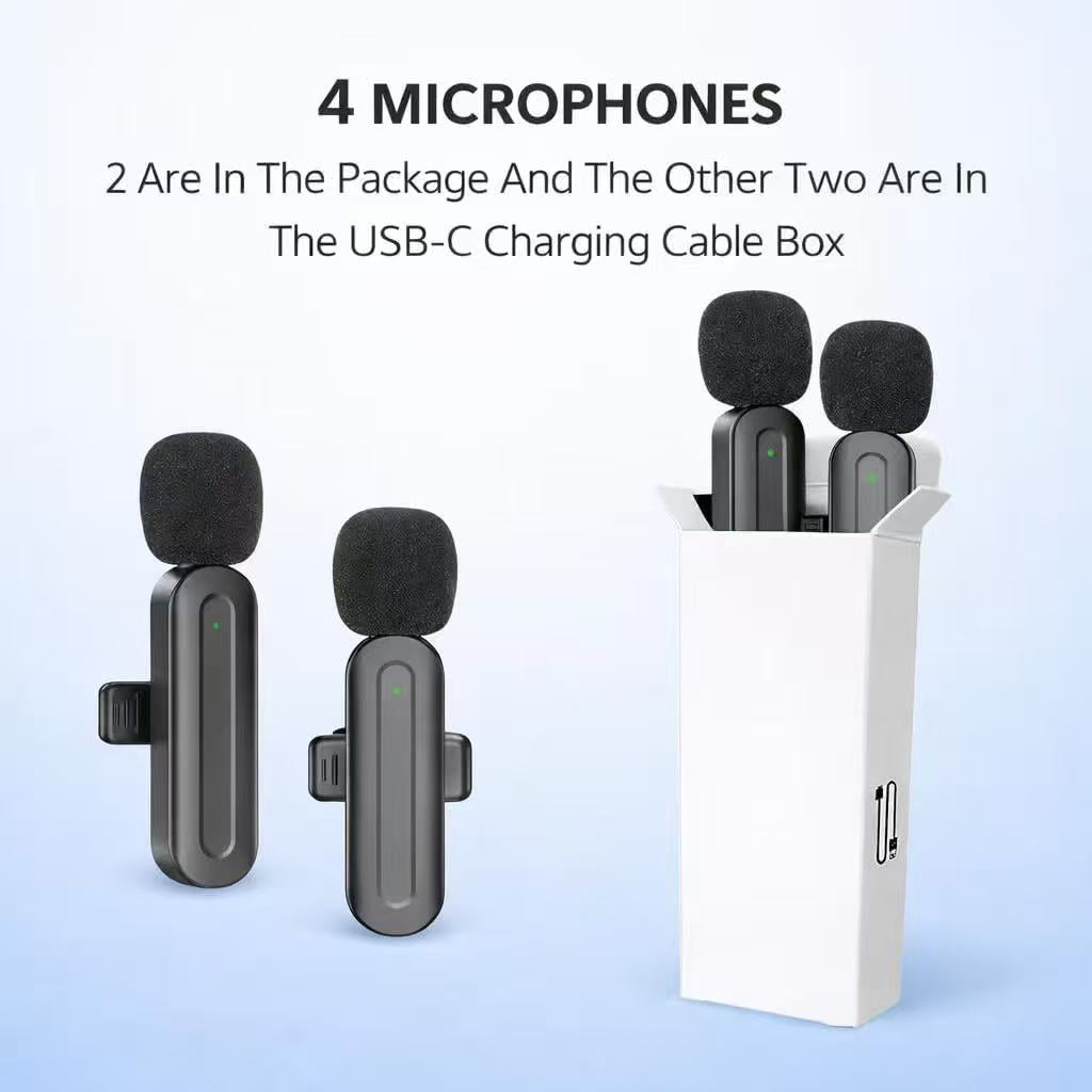 Wireless Mini Microphone for iPhone, Android, 4 Pack Clip on Mini Mic with USB-C & Lightning, 2-in-1 Noise Reduction Lavalier Lapel Mic for Video Recording, Podcast, Vlogging,