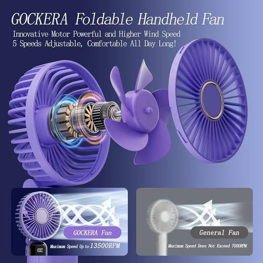 Digital Display, Makeup Fans for Women with Base, 180°Foldable 3in1 Handheld/Neck/Desk Fan for Outdoor Indoor