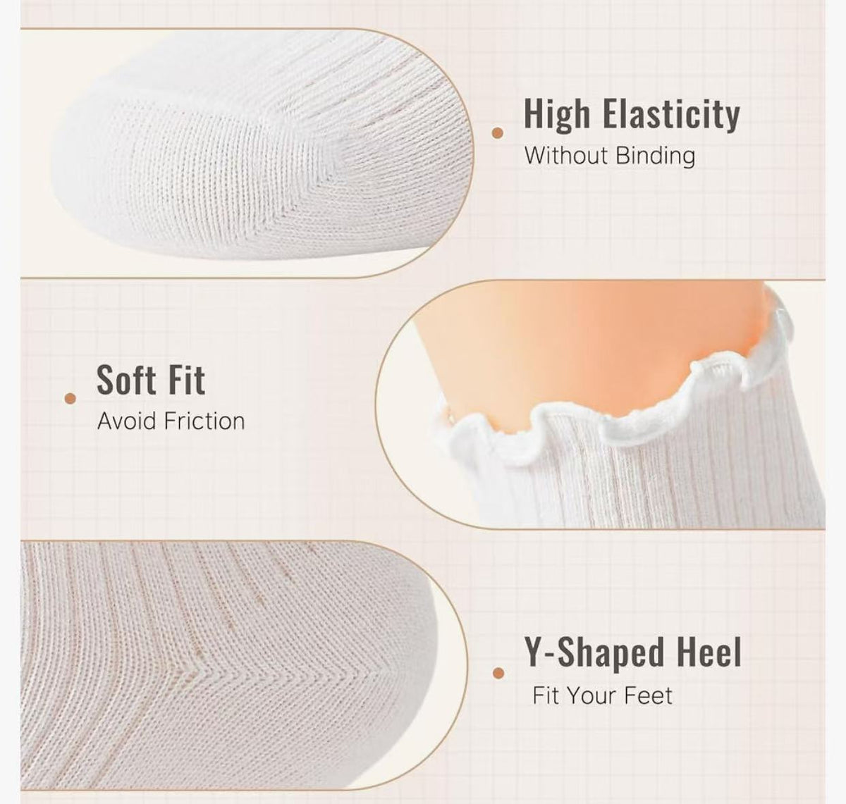 Socks for Women – Soft Cotton Frilly Crew Socks, Breathable & Comfy, 6 Pairs