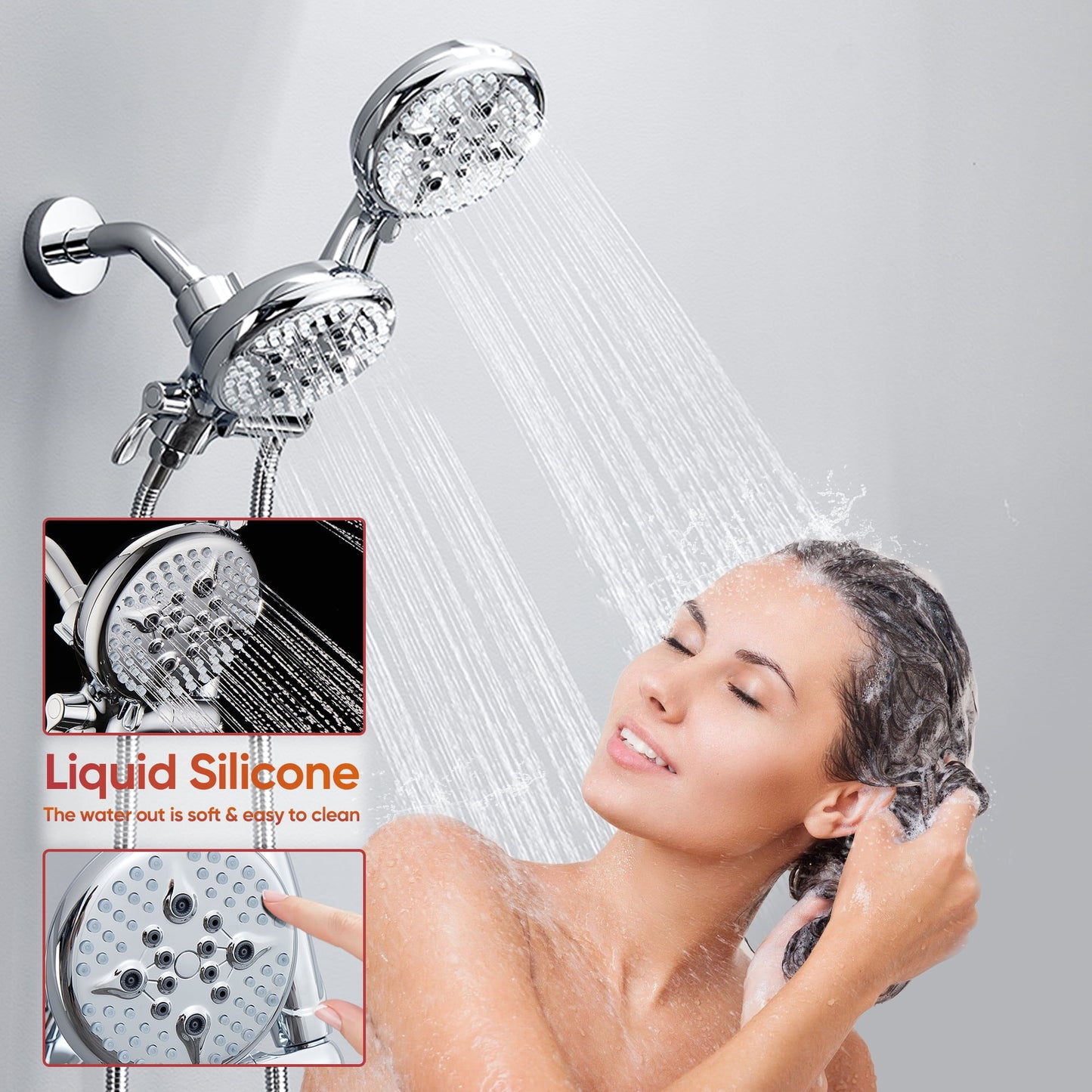 Handheld High Pressure 10 Spray Mode Shower Head With Filter For Hard Water Power Hose Overhead Bracket Anti-Leakage Teflon Tape Attachment, Built-in Power Wash to Clean Tub And Pet