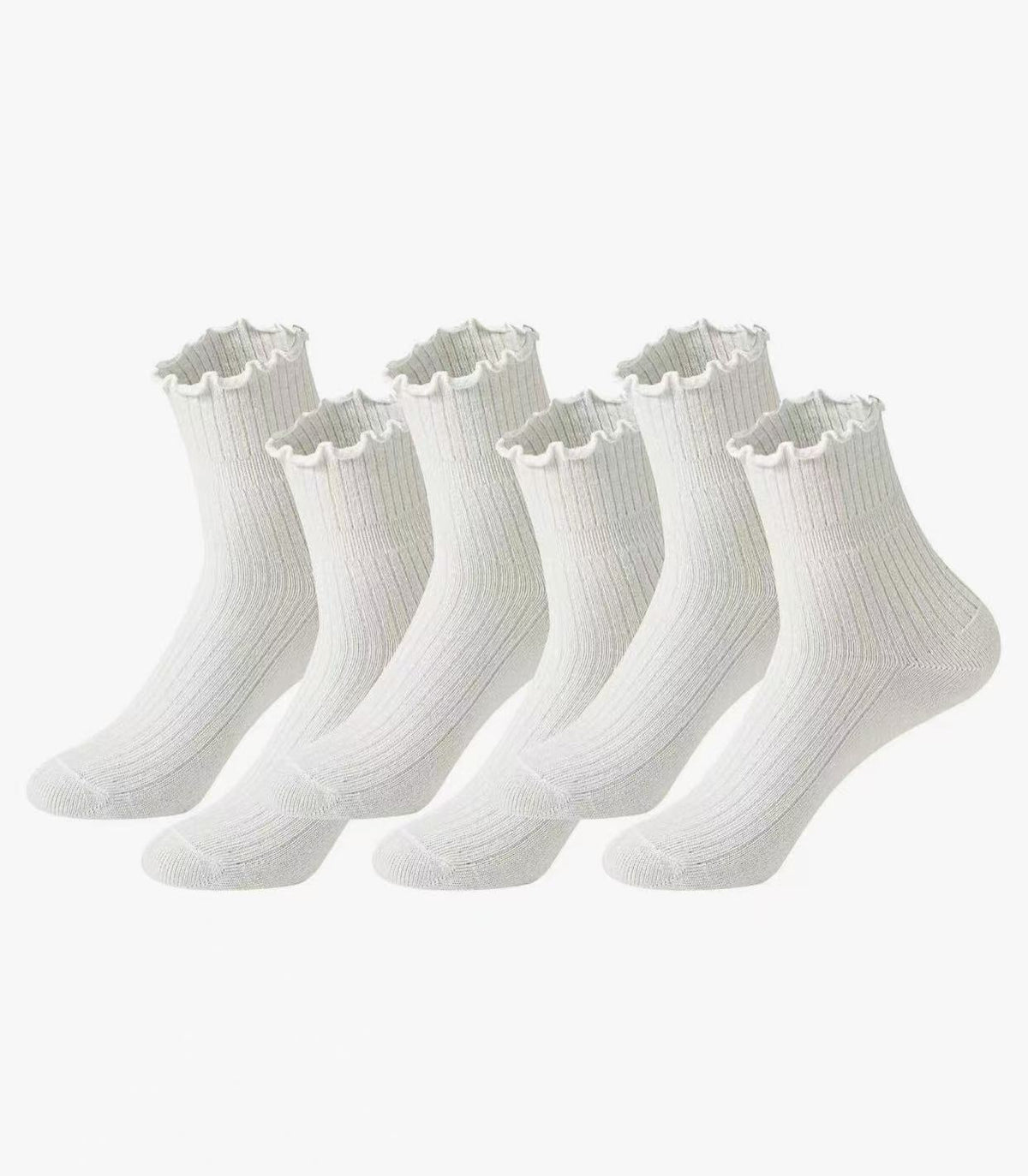Socks for Women – Soft Cotton Frilly Crew Socks, Breathable & Comfy, 6 Pairs