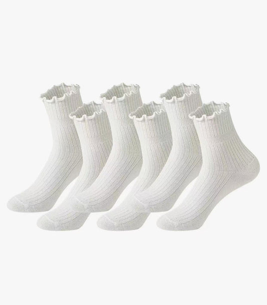 Socks for Women – Soft Cotton Frilly Crew Socks, Breathable & Comfy, 6 Pairs