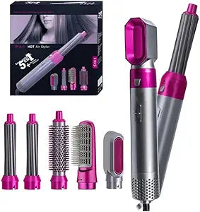 5-in-1 Volumizing Hair Styler - Blow Dryer Brush with Detachable Head for Straightening, Curling, Drying, Combing & Styling