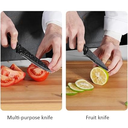 6 Pcs Kitchen Knife Set | High Carbon Stainless Steel | Black Colour | Non-Slip Handle | Sharp Knifes | Cooking Essential