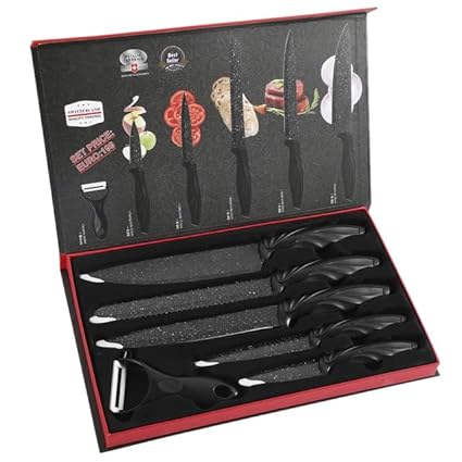6 Pcs Kitchen Knife Set | High Carbon Stainless Steel | Black Colour | Non-Slip Handle | Sharp Knifes | Cooking Essential