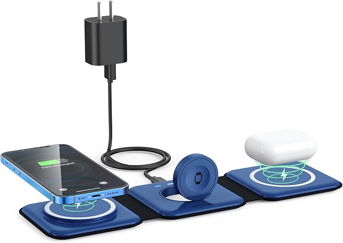 Wireless Charger 3 in 1,RTOPS Magnetic Traval Wireless Charging Station Multiple Devices,GaN 3 in 1 Charging Station,Compatible