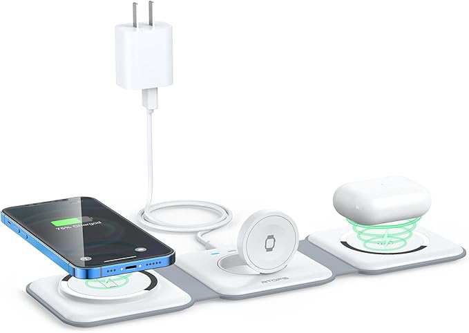 Wireless Charger 3 in 1,RTOPS Magnetic Traval Wireless Charging Station Multiple Devices,GaN 3 in 1 Charging Station,Compatible