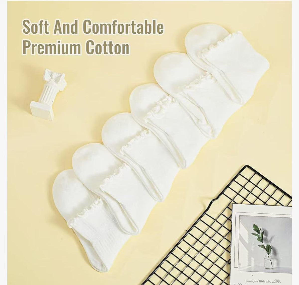 Socks for Women – Soft Cotton Frilly Crew Socks, Breathable & Comfy, 6 Pairs