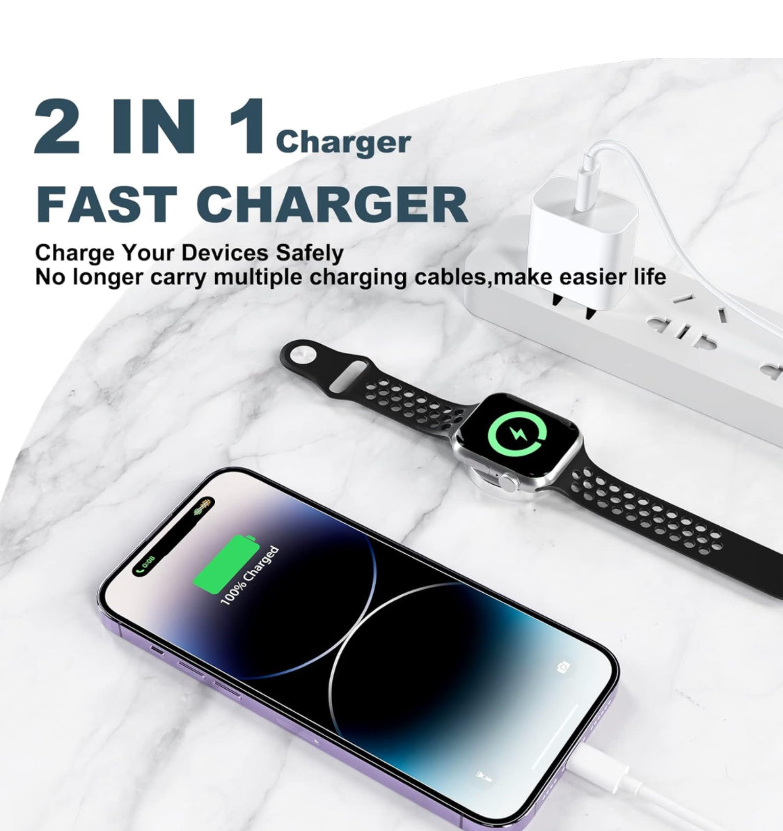 USB C Cable , [Apple MFi Certified] Smart iWatch Magnetic Cable for Watch Series 8 7 6 5 4 3 2 1 SE1 SE2 & iPhone 14/13/12/11, Type C 2-in-1 Fast Charging for iPhone&Watch-6ft (White)