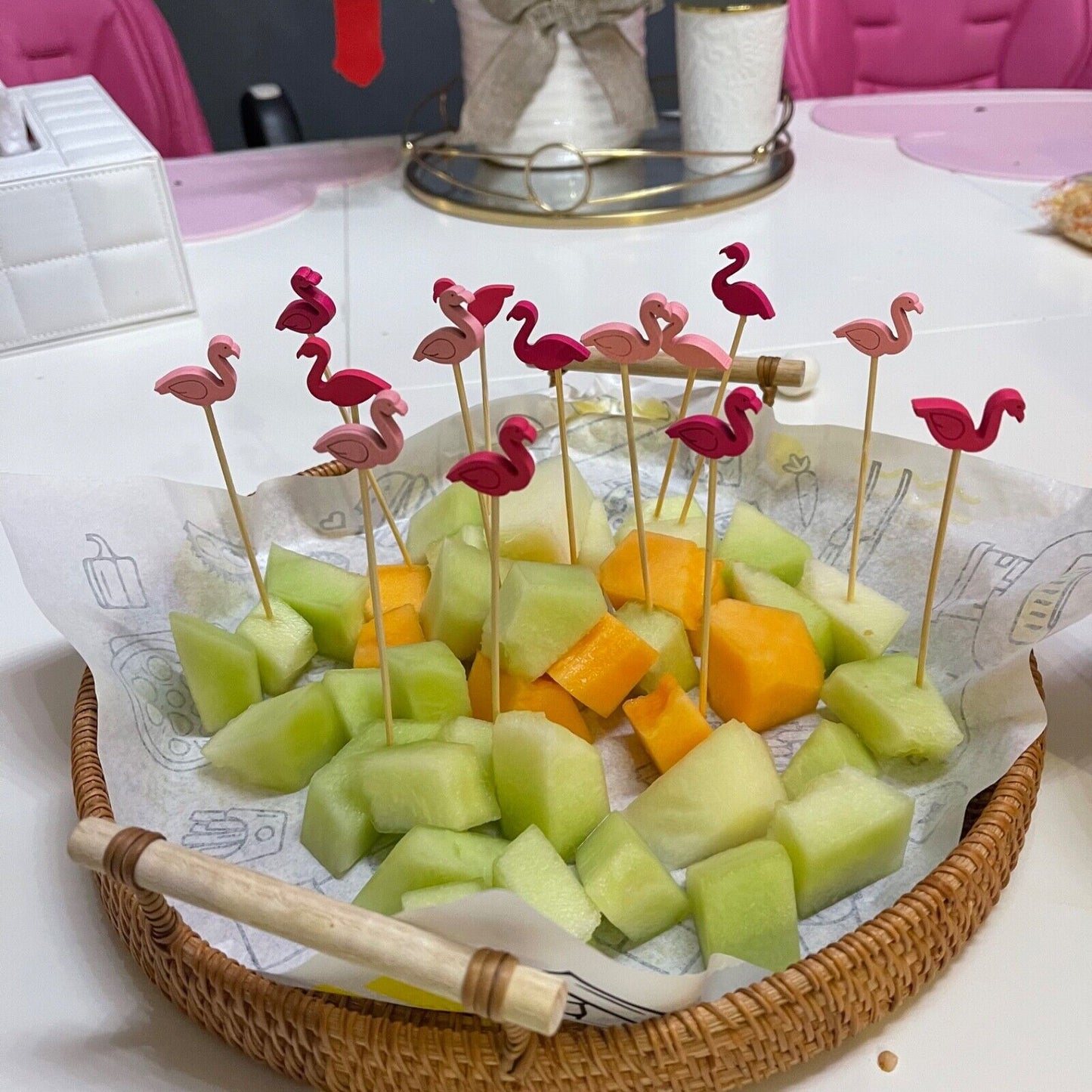 100 PCS Bamboo Cocktail Picks 5inch Food Picks Easter cactus flamingo