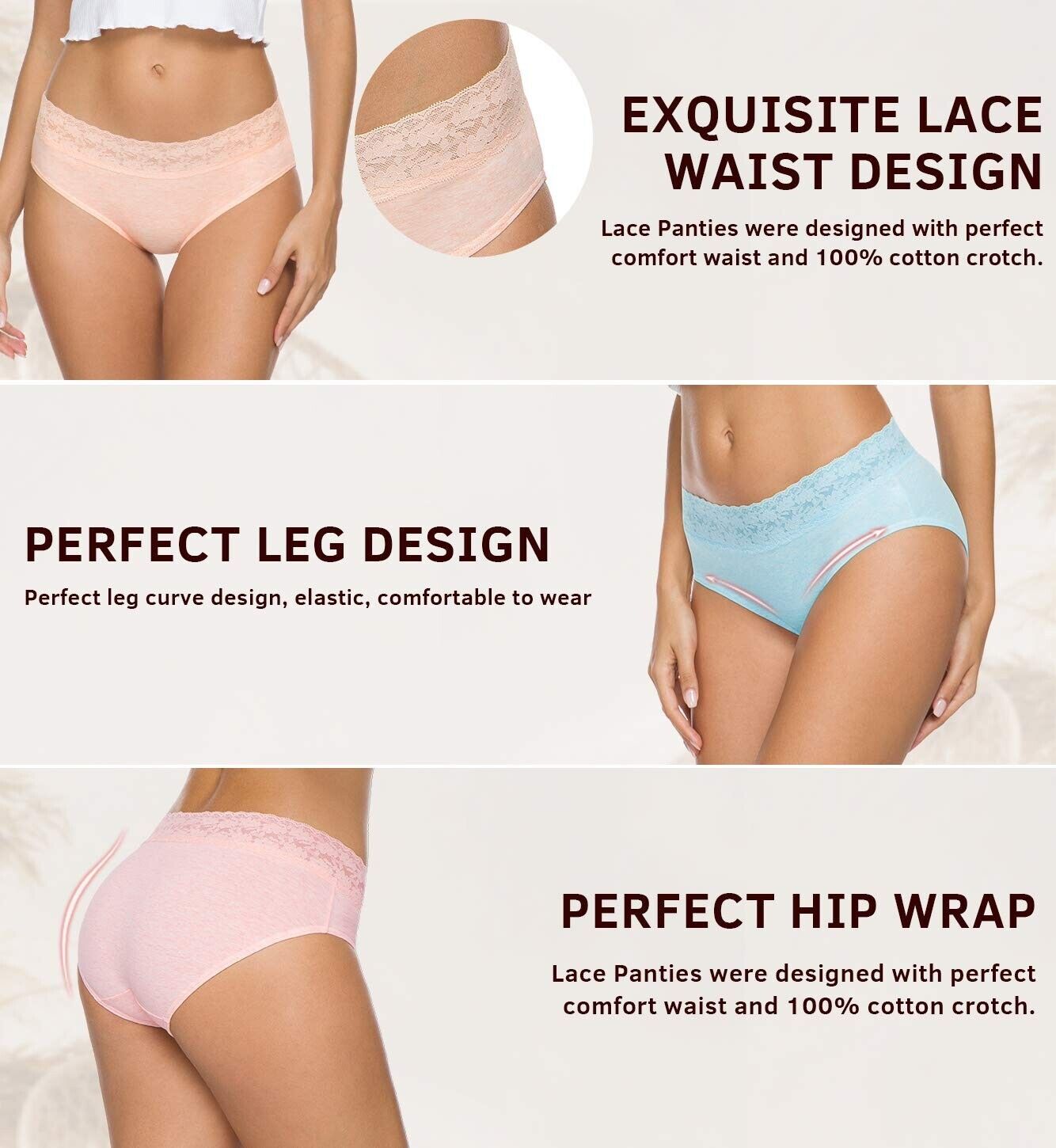 3XL 6pcs Womens Underwear Cotton Panties  Underpants Briefs Hipster Lace Bikini