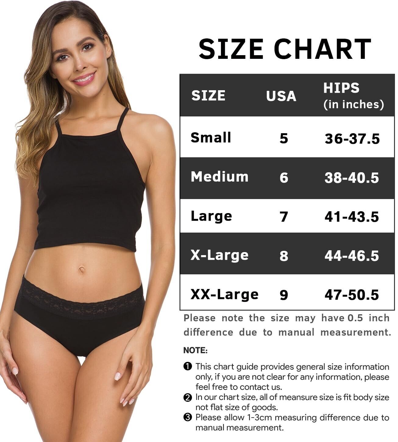 3XL 6pcs Womens Underwear Cotton Panties  Underpants Briefs Hipster Lace Bikini