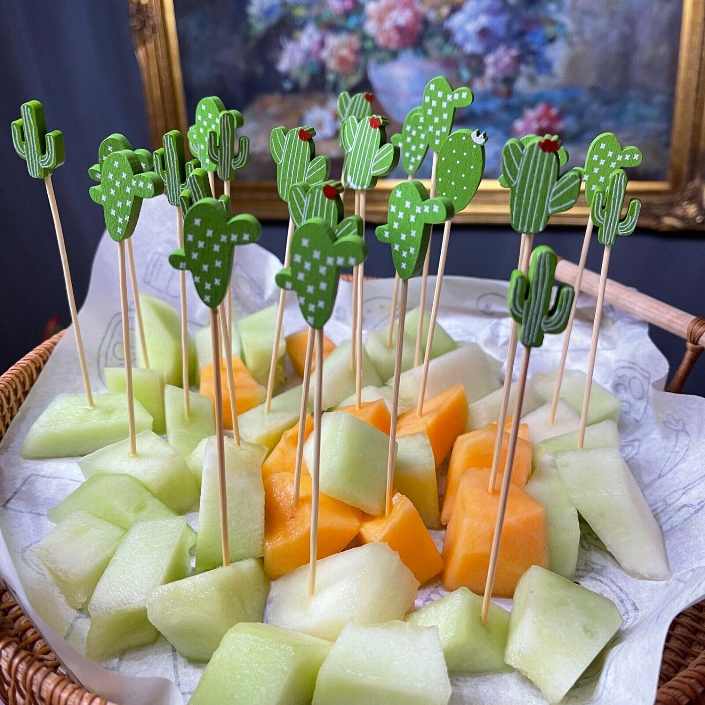 100 PCS Bamboo Cocktail Picks 5inch Food Picks Easter cactus flamingo