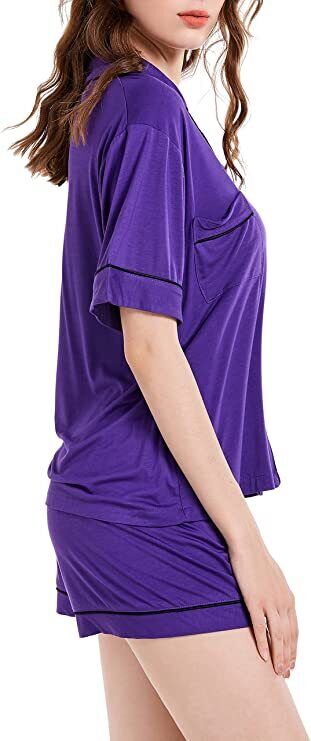 Size-L-Women's Pajamas Set, Short Sleeve Sleepwear Button-Down Nightwear Soft
