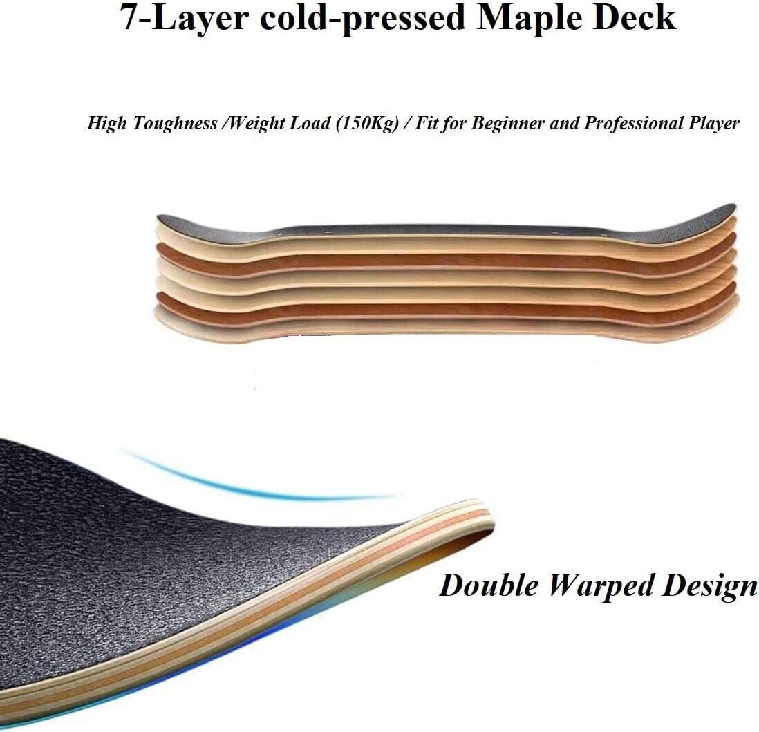 Complete Skateboard 31"x 8" for Kids Teens Adults, 7 Layer Maple Double Kick Dec