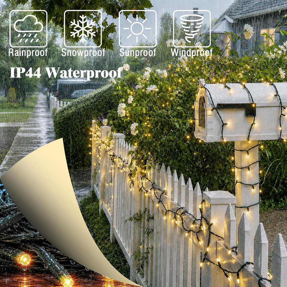 LED Solar Outdoor String Lights with 8 Modes, Warm White