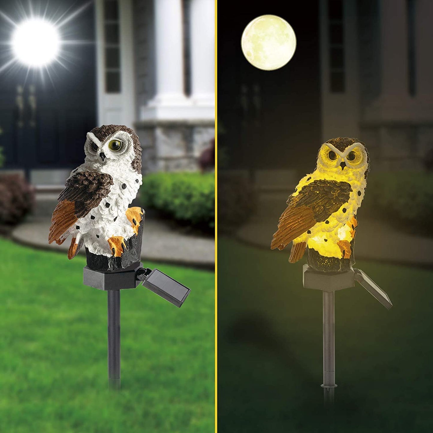 2Pcs Solar Lights LED Garden Owl Solar Lights Outdoor Decorative Waterproof Stake Lights Brown for Walkway Yard Lawn Landscape Holiday Outdoor Christmas Halloween Decorations
