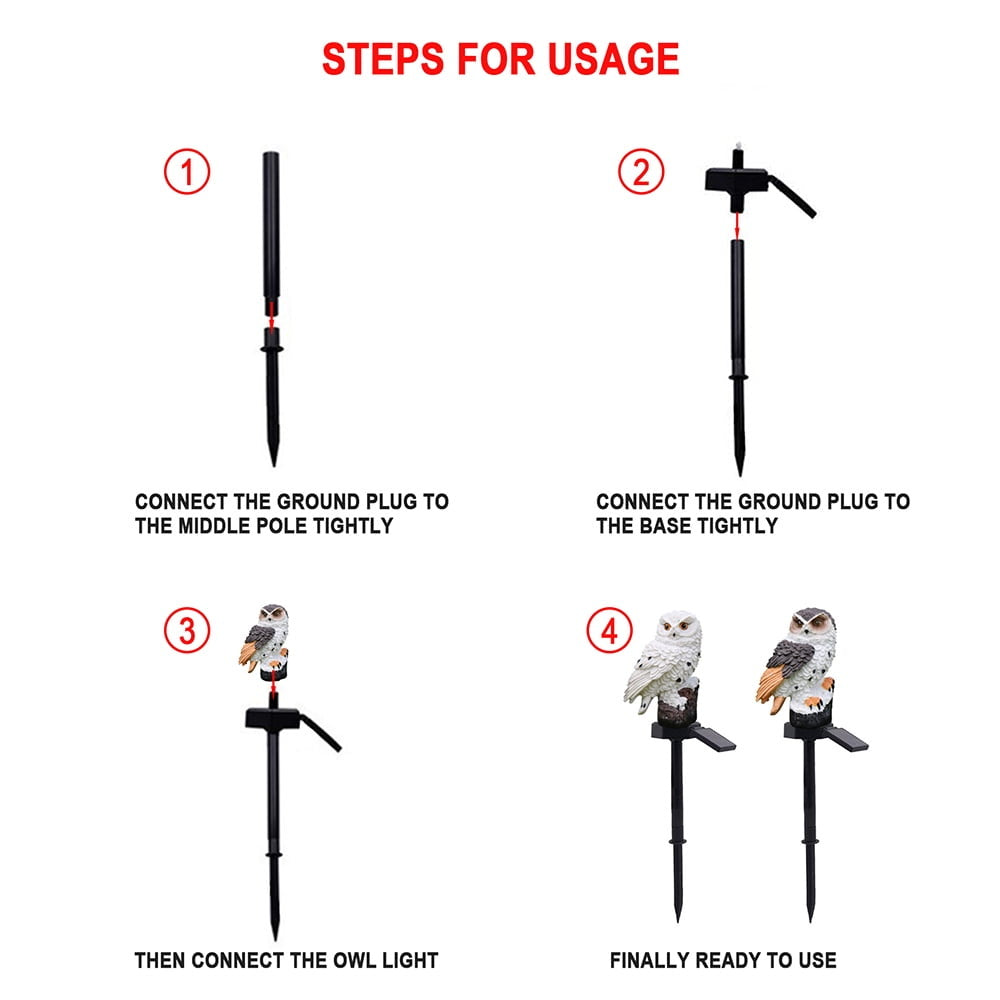2Pcs Solar Lights LED Garden Owl Solar Lights Outdoor Decorative Waterproof Stake Lights Brown for Walkway Yard Lawn Landscape Holiday Outdoor Christmas Halloween Decorations