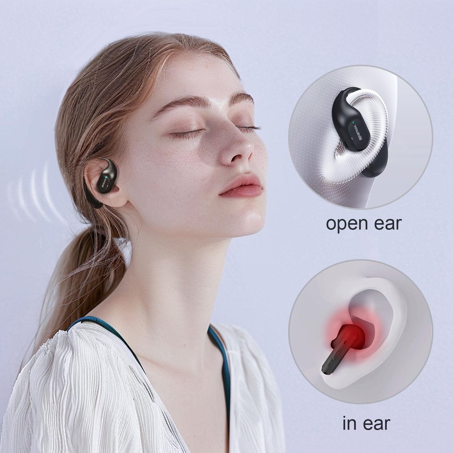 Open Ear Headphones,34 Hours Play Time, Bluetooth 5.3 Air Conduction Wireless Headphones with Smart Digital Display, IP54 Waterproof Sports Headphones（Black）