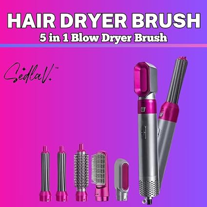 5-in-1 Volumizing Hair Styler - Blow Dryer Brush with Detachable Head for Straightening, Curling, Drying, Combing & Styling