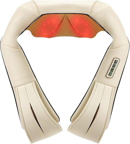 Nekteck Shiatsu Neck Massager with Heat for Pain Relief Deep Tissue, 2026 Upgraded 3D Back Shoulder Kneading Massage Pillow, Relaxation Gifts for Him Her Men Women, Beige (NOT Cordless)