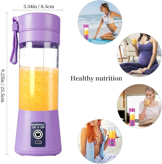 Portable Blender Cup,Electric USB Juicer Blender,Portable Juicer For Shakes and Smoothies, juice,380ml, Six Blades Great for Mixing,light purple