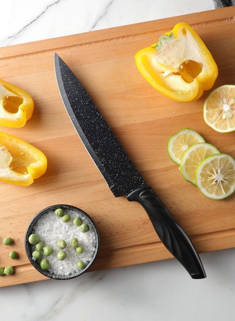 6 Pcs Kitchen Knife Set | High Carbon Stainless Steel | Black Colour | Non-Slip Handle | Sharp Knifes | Cooking Essential