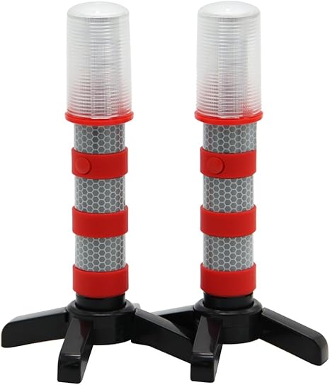 Emergency Roadside Flares Kit LED Safety Strobe Road Warning Light Highway Beacon Alert Flare with Magnetic Base, Detachable Stand, Solid Storage Case