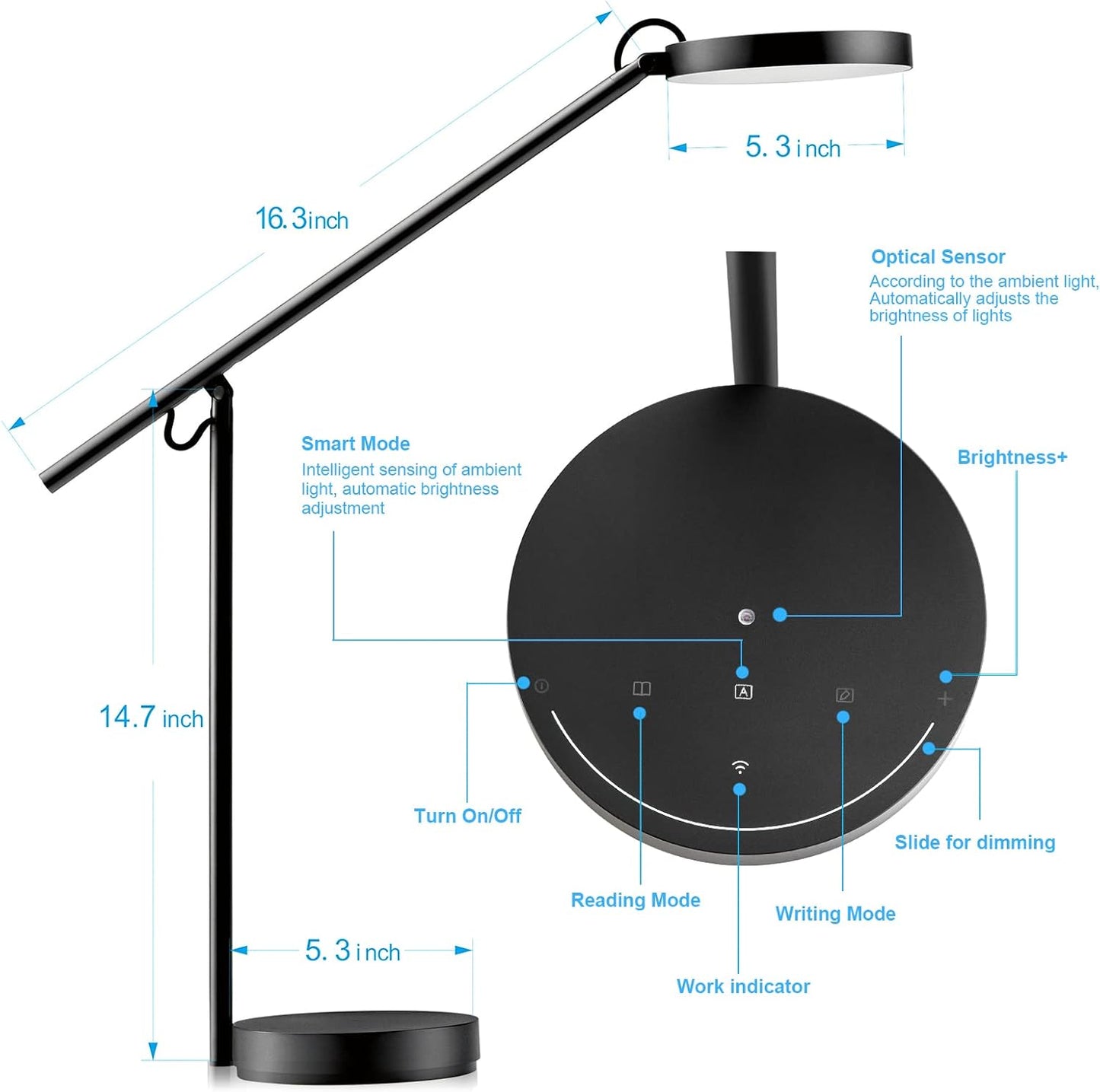 Desk Lamps for Home Office with Stable Base, Adjustable Swing Arm Table Lamp