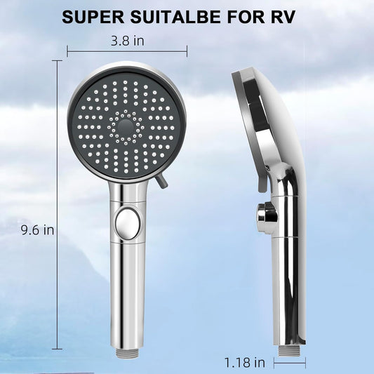 Shower Head with Hose, High Pressure 5 Mode Shower head Replacement, Shower Head for RV/Campers, Travel Trailer, Motorhome for Water Saving, Handheld Shower Head Holder and Hose, On Off Switch