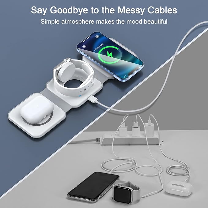 Wireless Charger 3 in 1,RTOPS Magnetic Traval Wireless Charging Station Multiple Devices,GaN 3 in 1 Charging Station,Compatible
