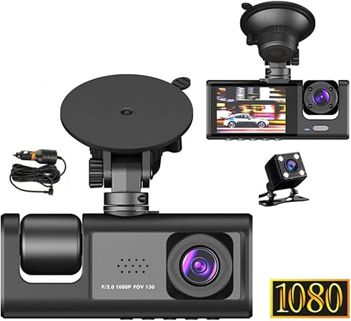 Dash Camera, Dual Dash Cam Front and Rear, 1080P High Definition Image Large Wide Angle Three Way Triple Car Driving Recorder for Car