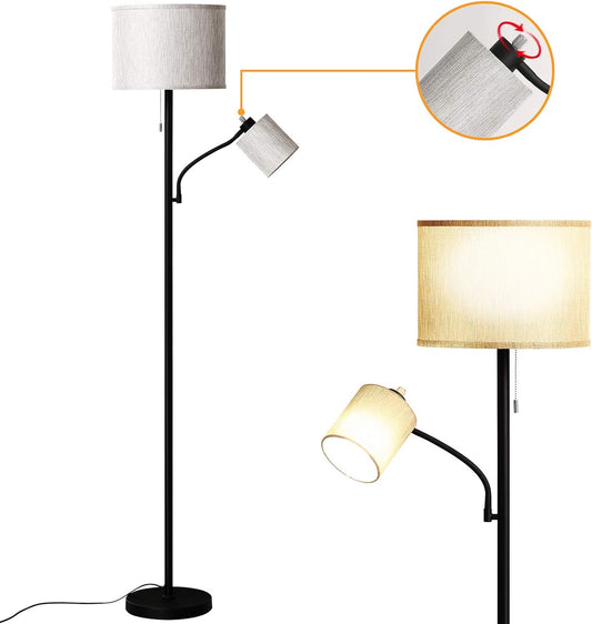 Floor Lamps for Living Room, Modern Standing Lamp with Adjustable Reading Light, LED Fabric Shade Industrial Lamps with 1.8m Cable for Living Room, Apartment, Office Standing Lamp