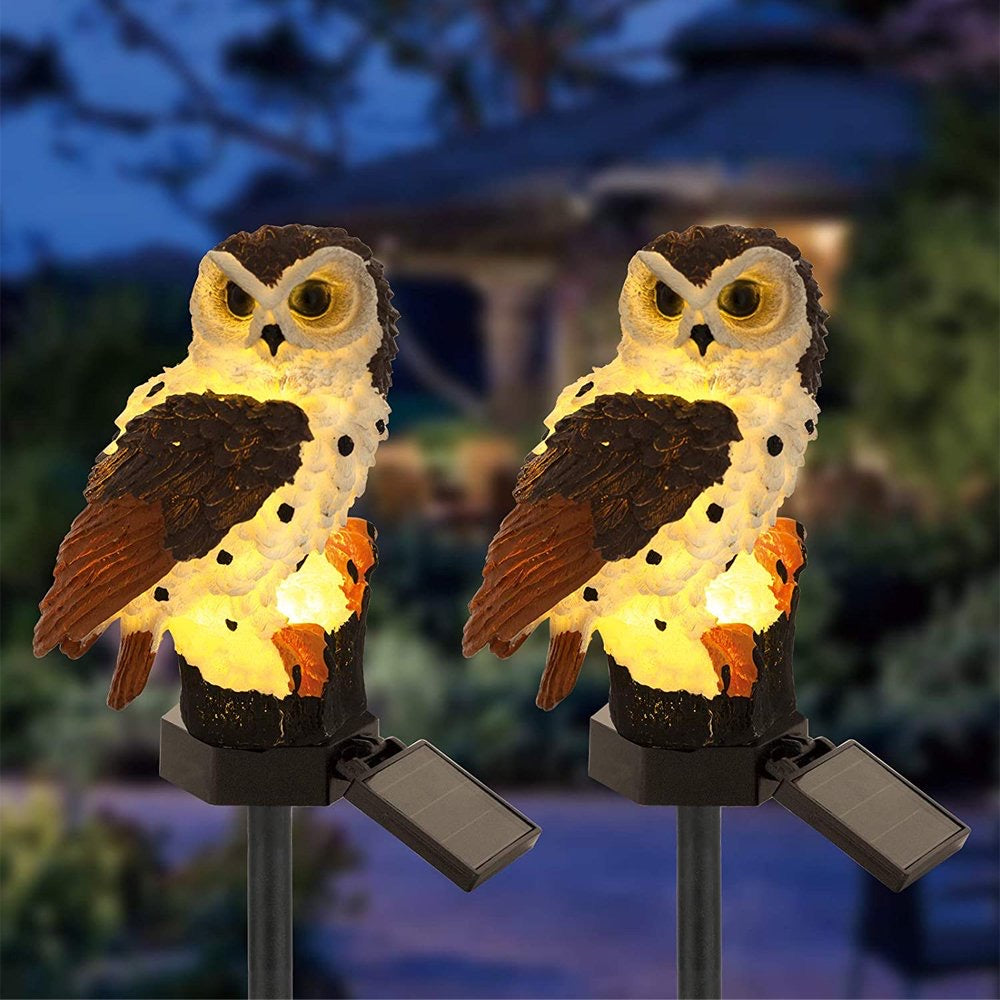 2Pcs Solar Lights LED Garden Owl Solar Lights Outdoor Decorative Waterproof Stake Lights Brown for Walkway Yard Lawn Landscape Holiday Outdoor Christmas Halloween Decorations