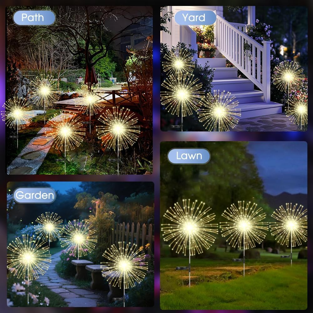 Garden Lights Outdoor,Waterproof Garden, 4pcs Twinkling Firework Lights Decorative with 8 Modes,Decor for Yard Patio Pathway Lawn for Yard Outside Fairy Decorative