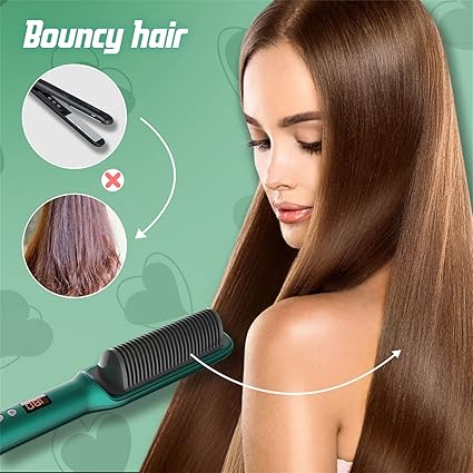 Ion Hairs Straightener Styling Comb With 5 Temp, 2 In 1 Hair Straightener Brush And Curler, Portable Electric Straightening Comb Heated Hair Brush 10s Fast Heating Anti-Scald
