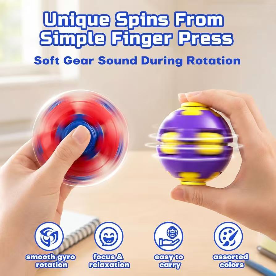 12 Pack Press to Spin Fidget Balls, 3D Printed Fidget Spinner Stress Balls