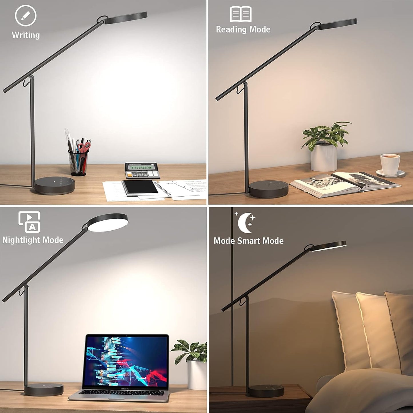 Desk Lamps for Home Office with Stable Base, Adjustable Swing Arm Table Lamp