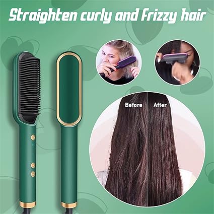 Ion Hairs Straightener Styling Comb With 5 Temp, 2 In 1 Hair Straightener Brush And Curler, Portable Electric Straightening Comb Heated Hair Brush 10s Fast Heating Anti-Scald
