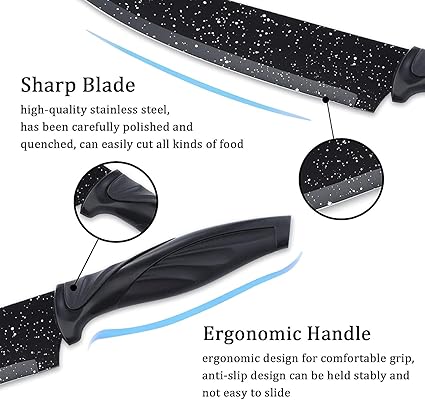 6 Pcs Kitchen Knife Set | High Carbon Stainless Steel | Black Colour | Non-Slip Handle | Sharp Knifes | Cooking Essential