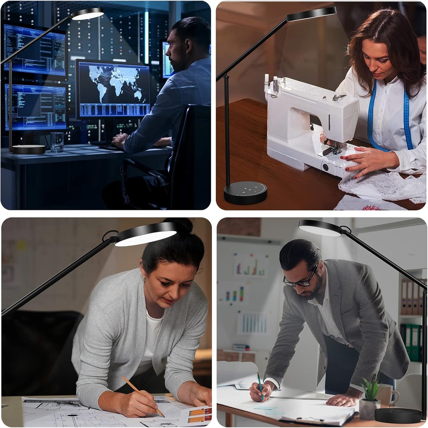 Desk Lamps for Home Office with Stable Base, Adjustable Swing Arm Table Lamp