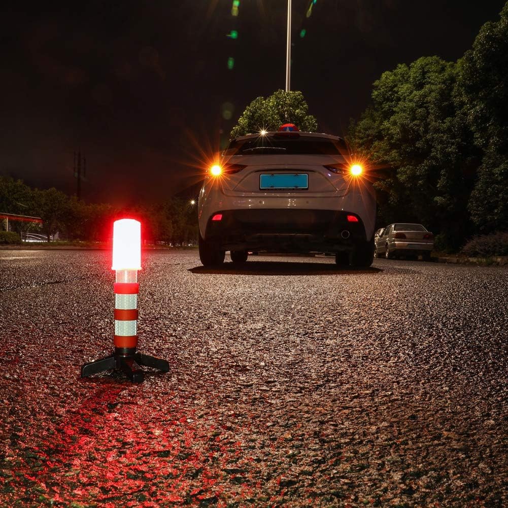 Emergency Roadside Flares Kit LED Safety Strobe Road Warning Light Highway Beacon Alert Flare with Magnetic Base, Detachable Stand, Solid Storage Case