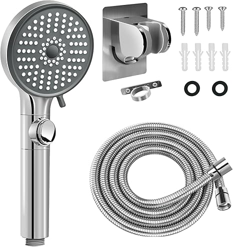 Shower Head with Hose, High Pressure 5 Mode Shower head Replacement, Shower Head for RV/Campers, Travel Trailer, Motorhome for Water Saving, Handheld Shower Head Holder and Hose, On Off Switch