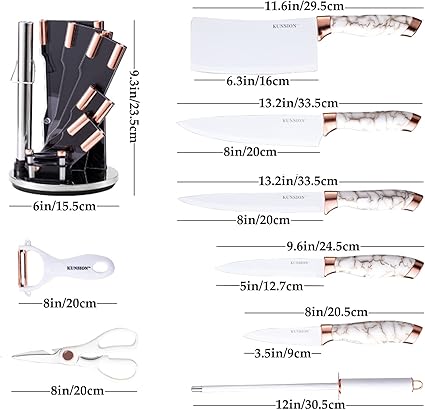Kitchen Knife Set, Retrosohoo 9-Piece White Cracked Handle Knife Set for Kitchen, Ultra Sharp Non-stick Cooking Knife Set with Acrylic Stand Gift for Lover Family Friends (White)