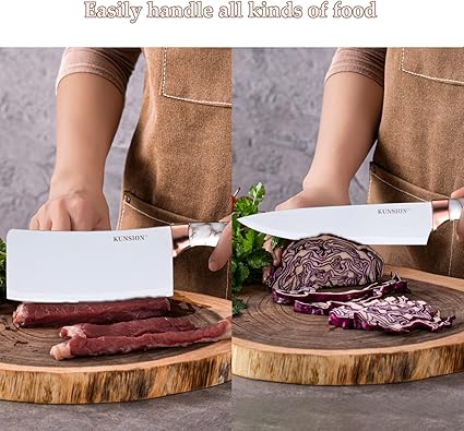 Kitchen Knife Set, Retrosohoo 9-Piece White Cracked Handle Knife Set for Kitchen, Ultra Sharp Non-stick Cooking Knife Set with Acrylic Stand Gift for Lover Family Friends (White)