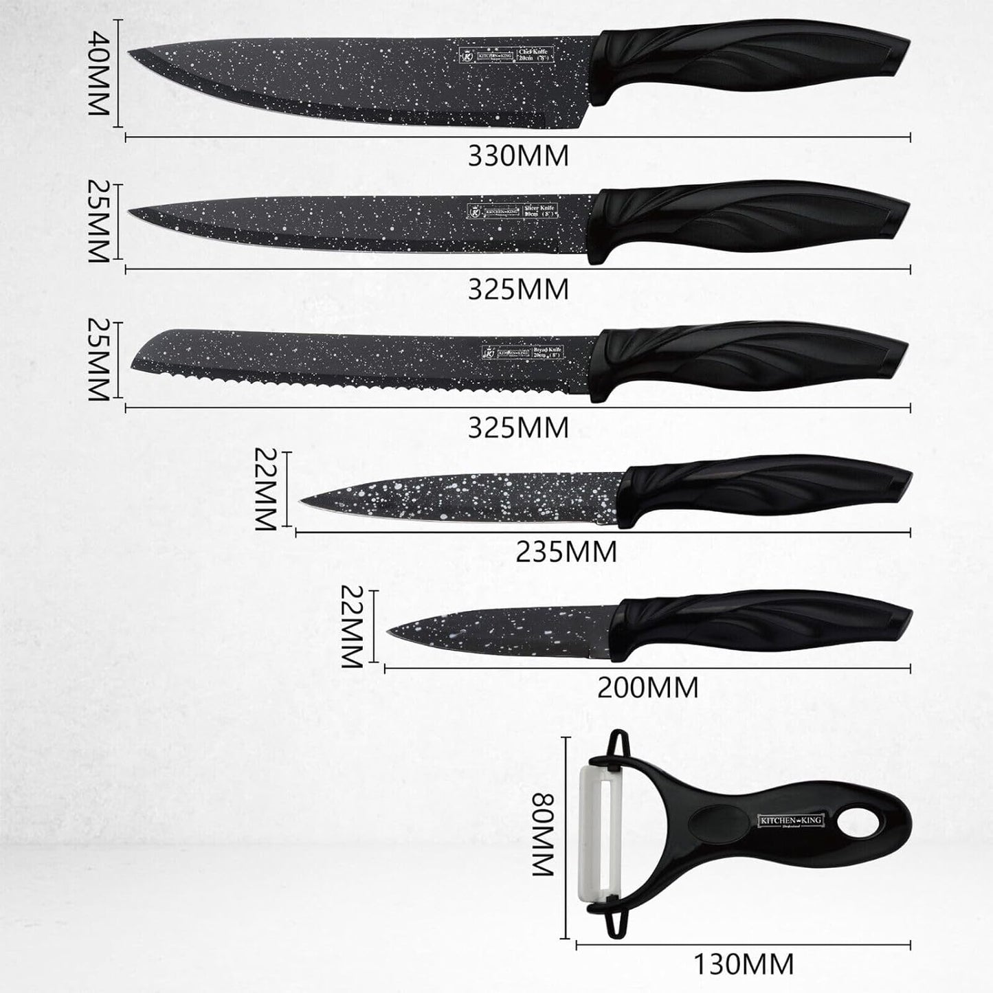 6 Pcs Kitchen Knife Set | High Carbon Stainless Steel | Black Colour | Non-Slip Handle | Sharp Knifes | Cooking Essential