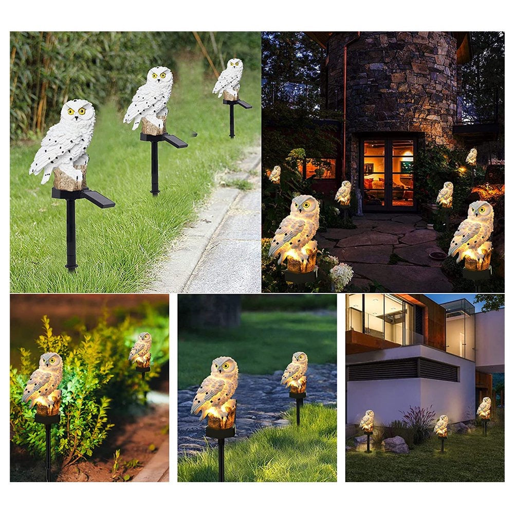 2Pcs Solar Lights LED Garden Owl Solar Lights Outdoor Decorative Waterproof Stake Lights Brown for Walkway Yard Lawn Landscape Holiday Outdoor Christmas Halloween Decorations
